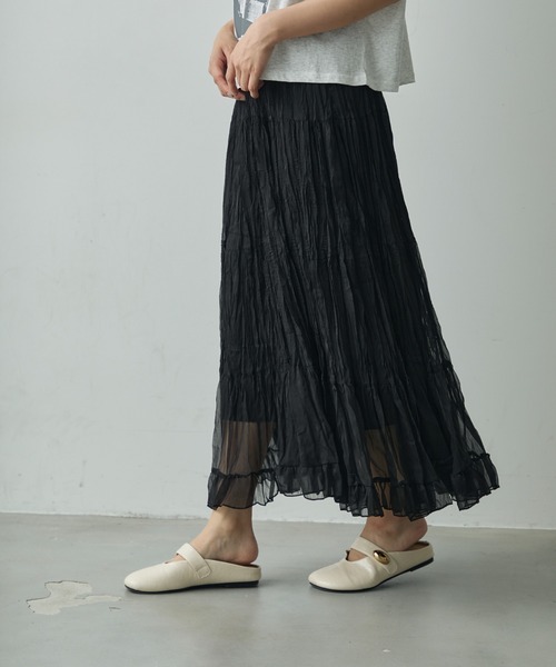 Lunea（ルネア）の「しわプリーツフリルティアードスカート（スカート・レディース・ベージュ/ブラック/ホワイト/グレー・FREE）」の18枚目の写真