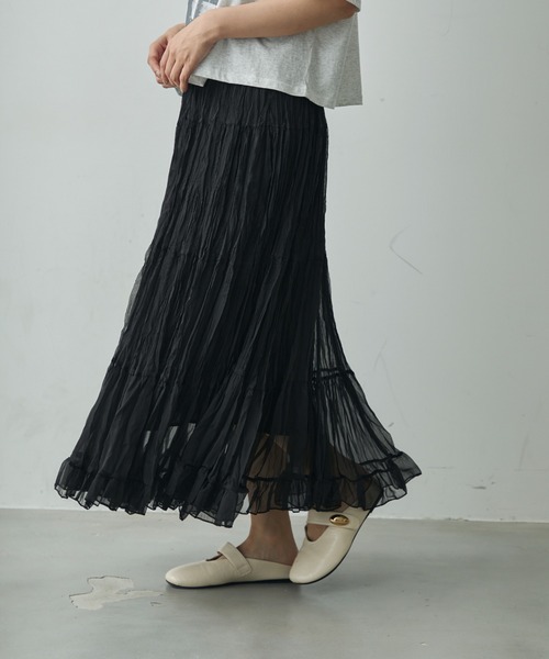 Lunea（ルネア）の「しわプリーツフリルティアードスカート（スカート・レディース・ベージュ/ブラック/ホワイト/グレー・FREE）」の19枚目の写真