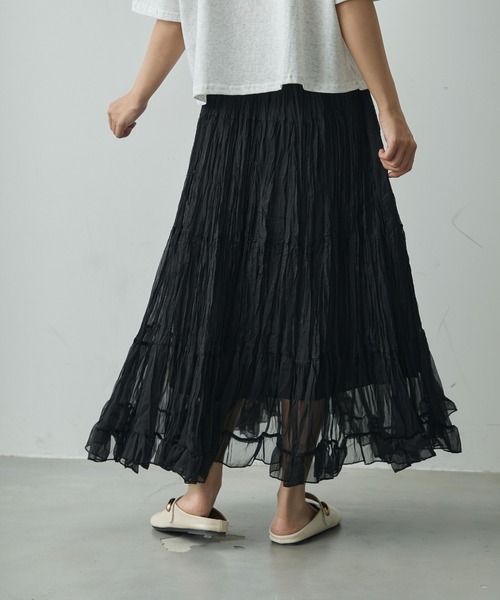 Lunea（ルネア）の「しわプリーツフリルティアードスカート（スカート・レディース・ベージュ/ブラック/ホワイト/グレー・FREE）」の21枚目の写真