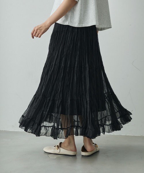 Lunea（ルネア）の「しわプリーツフリルティアードスカート（スカート・レディース・ベージュ/ブラック/ホワイト/グレー・FREE）」の22枚目の写真