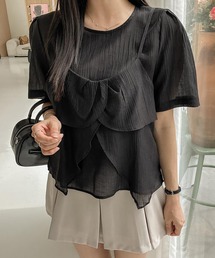 新年の贈り物 シアー」に該当するトップス（ブラック/黒色系・フリル トップス