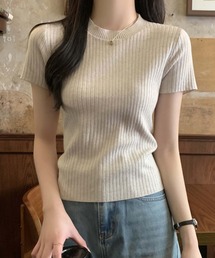 Doula Doula（ドゥーラドゥーラ）の「クルーネック半袖リブニット（ニット/セーター・レディース）」