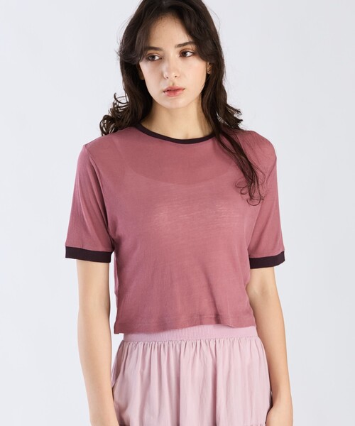 To b. by agnes b.（トゥービーバイアニエスベー）の「シアー コットン 半袖 リンガーTシャツ（Tシャツ/カットソー・レディース・ピンク・38/40）」の3枚目の写真