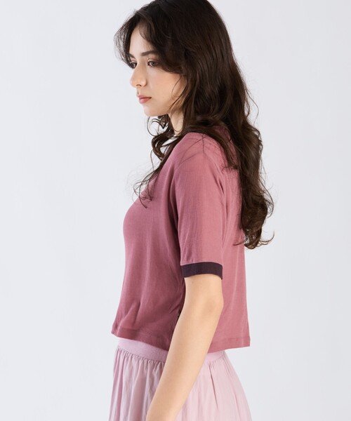 To b. by agnes b.（トゥービーバイアニエスベー）の「シアー コットン 半袖 リンガーTシャツ（Tシャツ/カットソー・レディース・ピンク・38/40）」の4枚目の写真