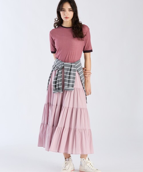 To b. by agnes b.（トゥービーバイアニエスベー）の「シアー コットン 半袖 リンガーTシャツ（Tシャツ/カットソー・レディース・ピンク・38/40）」の6枚目の写真