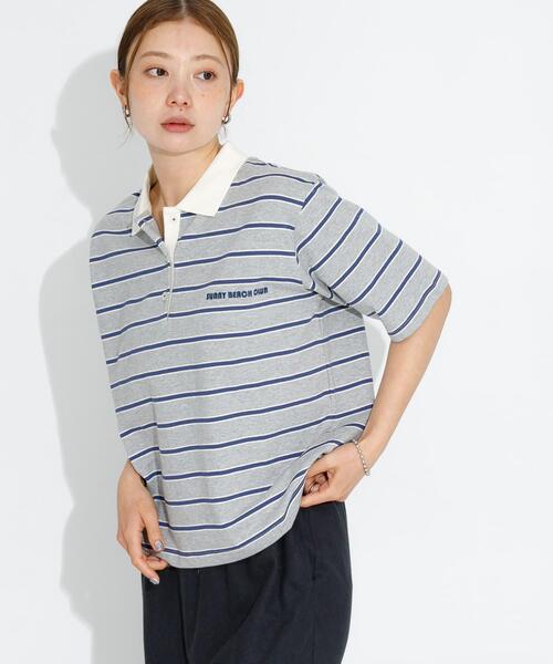 URBAN RESEARCH Sonny Label（アーバンリサーチサニーレーベル）の「メッセージボーダーポロシャツ（ポロシャツ・レディース・ブラウン/オフホワイト/グレー・FREE）」の3枚目の写真