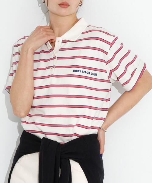 URBAN RESEARCH Sonny Label（アーバンリサーチサニーレーベル）の「メッセージボーダーポロシャツ（ポロシャツ・レディース・ブラウン/オフホワイト/グレー・FREE）」の2枚目の写真