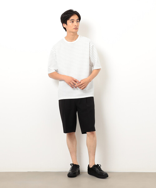 COMME CA ISM(コムサイズム)の「リップルジャージー 細ボーダー Tシャツ(Tシャツ/カットソー・メンズ・ホワイト/ブラック・MEDIUM/LARGE/X-LARGE)」の4枚目の写真