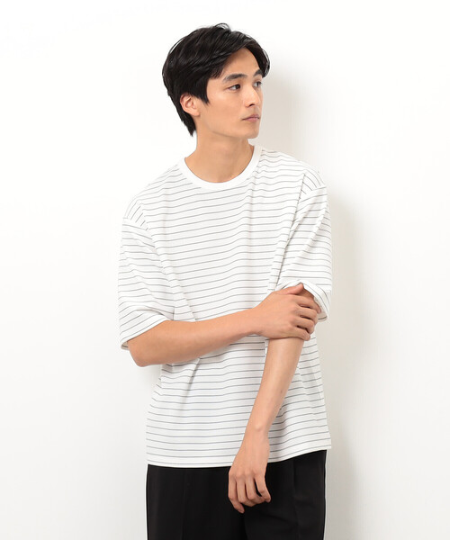 COMME CA ISM(コムサイズム)の「リップルジャージー 細ボーダー Tシャツ(Tシャツ/カットソー・メンズ・ホワイト/ブラック・MEDIUM/LARGE/X-LARGE)」の5枚目の写真