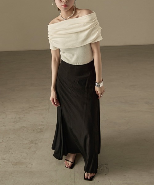 Fashion Letter(ファッションレター)の「2way オフショルダー リブカットソー(Tシャツ/カットソー・レディース・モカ/ブラック/グレイッシュベージュ/アイボリー・FREE)」の4枚目の写真