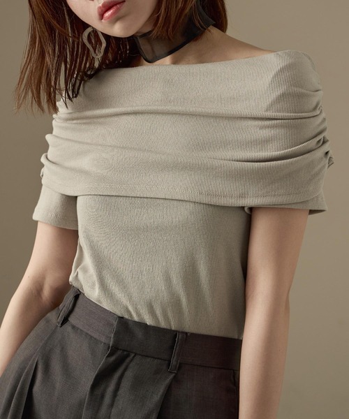 Fashion Letter(ファッションレター)の「2way オフショルダー リブカットソー(Tシャツ/カットソー・レディース・モカ/ブラック/グレイッシュベージュ/アイボリー・FREE)」の1枚目の写真