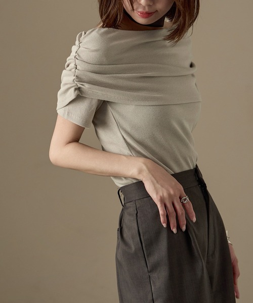 Fashion Letter(ファッションレター)の「2way オフショルダー リブカットソー(Tシャツ/カットソー・レディース・モカ/ブラック/グレイッシュベージュ/アイボリー・FREE)」の17枚目の写真