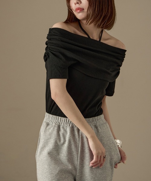 Fashion Letter(ファッションレター)の「2way オフショルダー リブカットソー(Tシャツ/カットソー・レディース・モカ/ブラック/グレイッシュベージュ/アイボリー・FREE)」の22枚目の写真