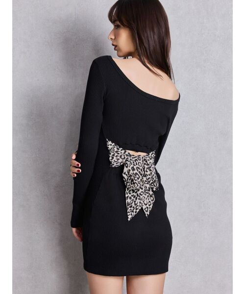 GYDA レオパード柄リボン付きミニワンピース レオパードバックリボンテレコミニワンピース（ワンピース