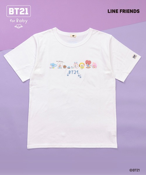 KP(ケーピー)の「【BT21】プリント&刺しゅう半袖Tシャツ(大人)(Tシャツ/カットソー・レディース・パープル/ホワイト/ブラック・SMALL/MEDIUM/LARGE)」の1枚目の写真