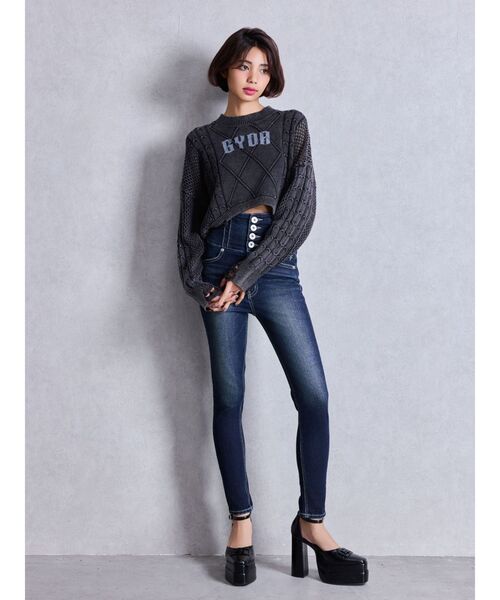 GYDA（ジェイダ）の「GYDA damage processing ニットトップス（ニット/セーター・レディース・ブラック/ネイビー/レッド・FREE）」の7枚目の写真