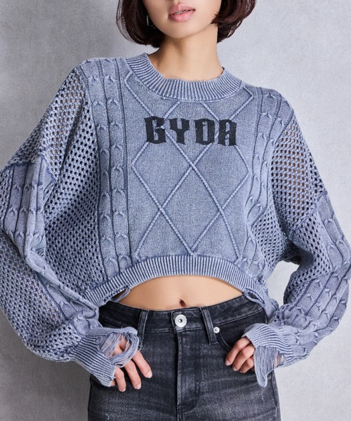 GYDA（ジェイダ）の「GYDA damage processing ニットトップス（ニット/セーター・レディース・ブラック/ネイビー/レッド・FREE）」の3枚目の写真