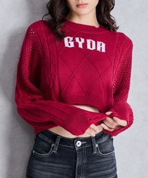【タグ付き⭐GYDA】白　クラッシュ　セーター　サイズF Ada. ニット セーター ナンバリング刺繍 クロップド メッシュ