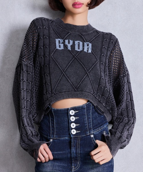 GYDA（ジェイダ）の「GYDA damage processing ニットトップス（ニット/セーター・レディース・ブラック/ネイビー/レッド・FREE）」の2枚目の写真