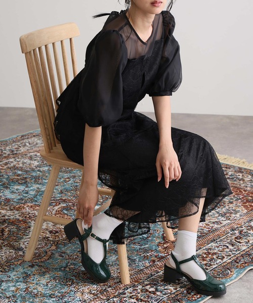 atlo(アトロ)の「結婚式 二次会 パーティー ドレス ペプラム ビスチェ2点セット オーガンジー フレア ミモレ丈&袖あり 大きいサイズ フォーマル オケージョンドレス 同窓会 成人式 お呼ばれ 謝恩会 20代 30代(ドレス・レディース・グレー/ネイビー/ブラック・L/M/XXL/XL)」の11枚目の写真