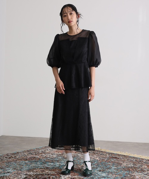 結婚式二次会パーティードレスペプラムビスチェ2点セットオーガンジー