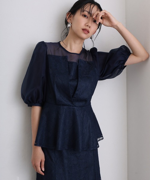 結婚式二次会パーティードレスペプラムビスチェ2点セットオーガンジー