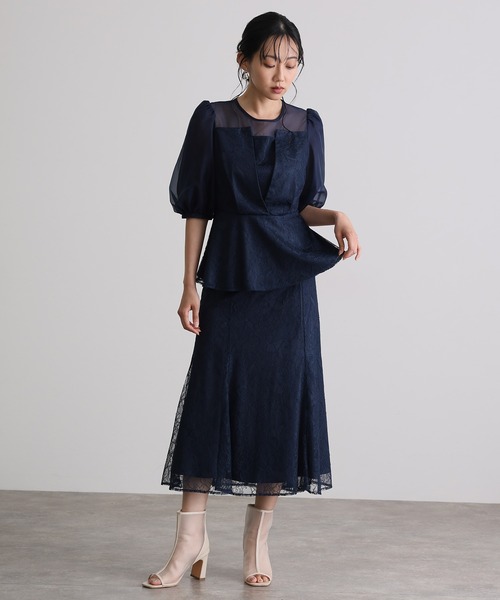 結婚式二次会パーティードレスペプラムビスチェ2点セットオーガンジー