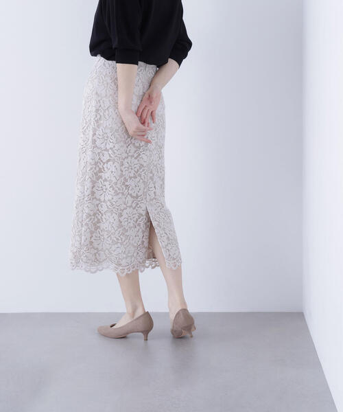 NATURAL BEAUTY BASIC(ナチュラルビューティーベーシック)の「◇モールレースナロースカート(スカート・レディース・チャコールグレー/ラベンダー/ベージュ・MEDIUM/SMALL)」の4枚目の写真