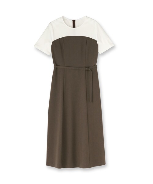 UNTITLED（アンタイトル）の「【きれいめカジュアル/セミフレア】異素材ドッキングワンピース（ワンピース・レディース・ダークブラウン系4/ブラック・50/48/46/44/42/04/03/02/01/00）」の22枚目の写真