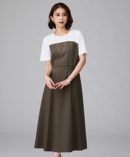 UNTITLED（アンタイトル）の「【きれいめカジュアル/セミフレア】異素材ドッキングワンピース（ワンピース・レディース・ダークブラウン系4/ブラック・50/48/46/44/42/04/03/02/01/00）」の20枚目の写真