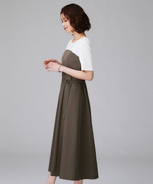 UNTITLED（アンタイトル）の「【きれいめカジュアル/セミフレア】異素材ドッキングワンピース（ワンピース・レディース・ダークブラウン系4/ブラック・50/48/46/44/42/04/03/02/01/00）」の10枚目の写真