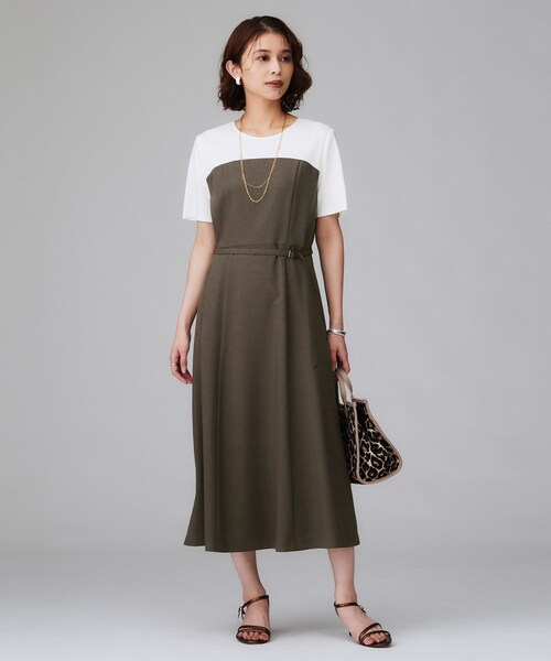 UNTITLED（アンタイトル）の「【きれいめカジュアル/セミフレア】異素材ドッキングワンピース（ワンピース・レディース・ダークブラウン系4/ブラック・50/48/46/44/42/04/03/02/01/00）」の11枚目の写真