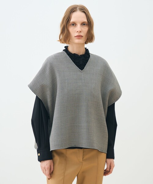 未使用 トゥモローランド グレー 黒 リバーシブル ベスト 4way ガンクラブトゥースリバー 4-wayクローク（ベスト）｜TOMORROWLAND