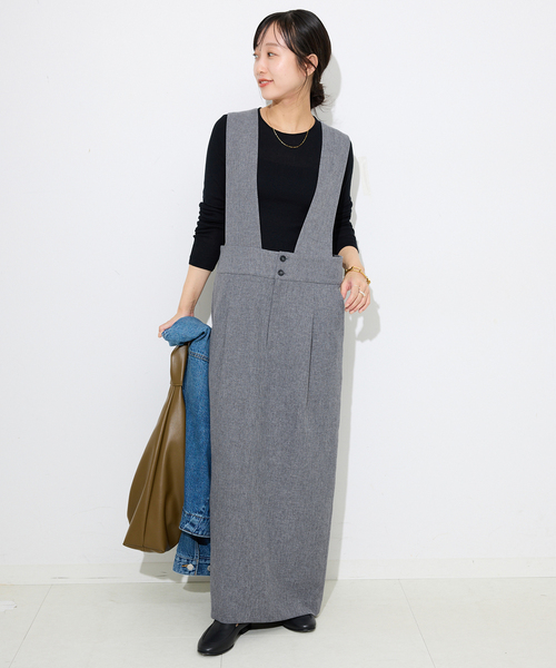 SLOBE IENA(スローブイエナ)の「セミツイードサッシュワンピスカート(ワンピース・レディース・チャコールグレー/キャメル・FREE)」の3枚目の写真
