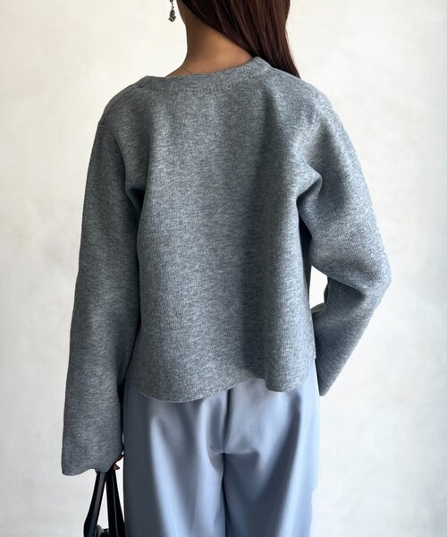 チョココロネ　Cニット グレー ミックスカラー クルーネック ニット