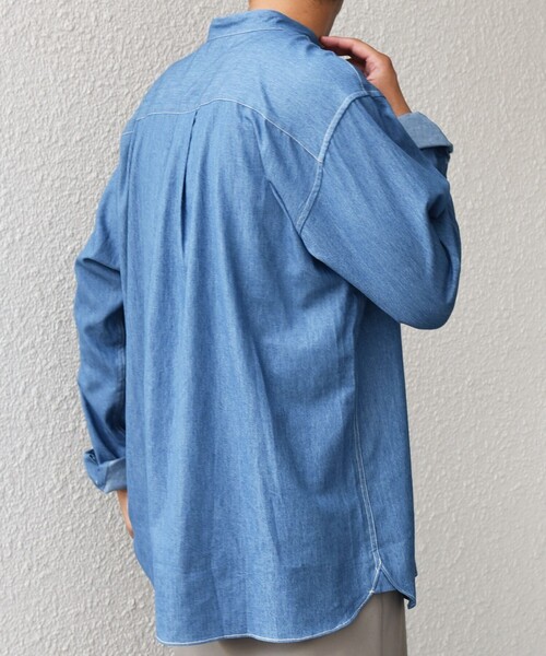 セール】SHIPS any:〈洗濯機可能〉4.5oz ライト デニム バンドカラー