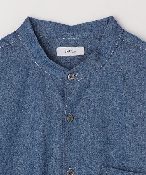 セール】SHIPS any:〈洗濯機可能〉4.5oz ライト デニム バンドカラー