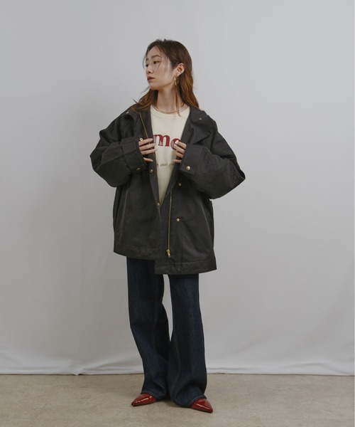 palm RICHE（ポームリシュ）の「キルティング切り替えスタンドカラービッグアウター（ステンカラーコート・レディース・ブラック/ベージュ・M）」の10枚目の写真