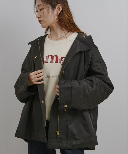 palm RICHE（ポームリシュ）の「キルティング切り替えスタンドカラービッグアウター（ステンカラーコート・レディース・ブラック/ベージュ・M）」の7枚目の写真