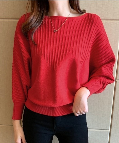 Beststore(ベストストア)の「ニットトップス 薄手ニット ドルマンニット(ニット/セーター・レディース・ベージュ/イエロー/ピンク/レッド/ブルー/ブラック/グレー・FREE)」の7枚目の写真