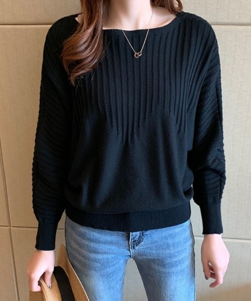 Beststore(ベストストア)の「ニットトップス 薄手ニット ドルマンニット(ニット/セーター・レディース・ベージュ/イエロー/ピンク/レッド/ブルー/ブラック/グレー・FREE)」の2枚目の写真