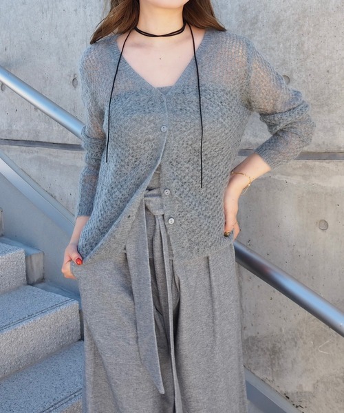 LAULEN(ローレン)の「wool mohair mix knit cardigan /ウールモヘアミックスニットカーディガン(カーディガン/ボレロ・レディース・グレー/ブラック/アイボリー・FREE)」の3枚目の写真