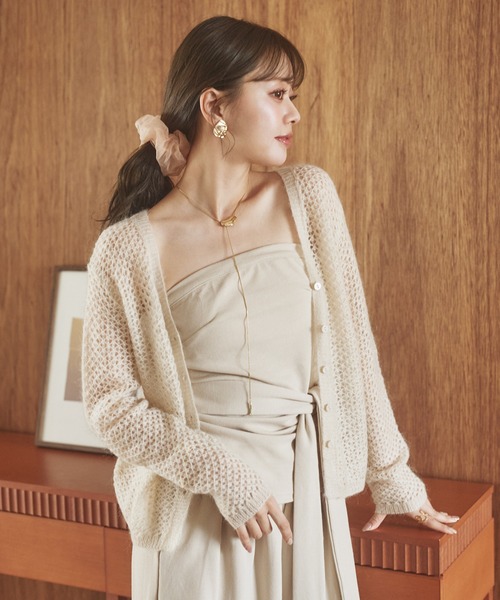 LAULEN(ローレン)の「wool mohair mix knit cardigan /ウールモヘアミックスニットカーディガン(カーディガン/ボレロ・レディース・グレー/ブラック/アイボリー・FREE)」の1枚目の写真