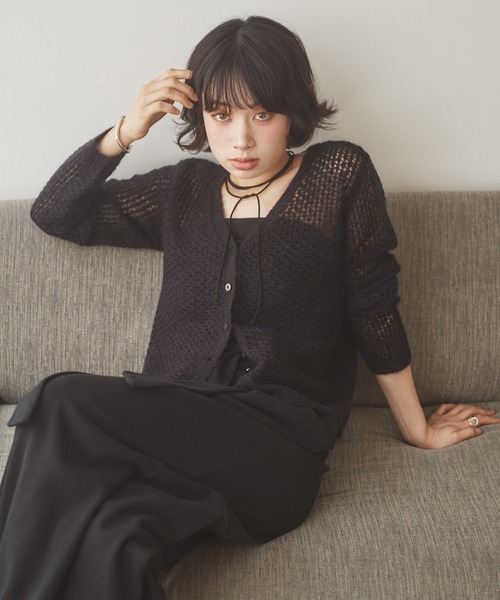 LAULEN(ローレン)の「wool mohair mix knit cardigan /ウールモヘアミックスニットカーディガン(カーディガン/ボレロ・レディース・グレー/ブラック/アイボリー・FREE)」の2枚目の写真