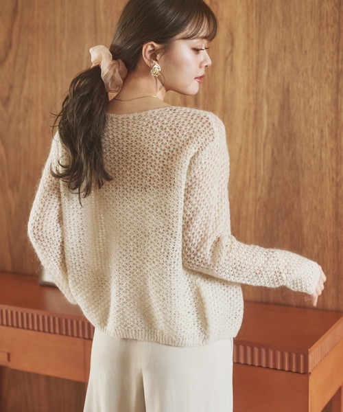 LAULEN(ローレン)の「wool mohair mix knit cardigan /ウールモヘアミックスニットカーディガン(カーディガン/ボレロ・レディース・グレー/ブラック/アイボリー・FREE)」の8枚目の写真