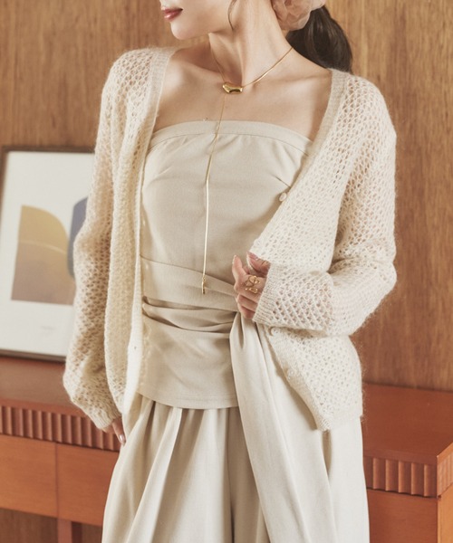 LAULEN(ローレン)の「wool mohair mix knit cardigan /ウールモヘアミックスニットカーディガン(カーディガン/ボレロ・レディース・グレー/ブラック/アイボリー・FREE)」の11枚目の写真