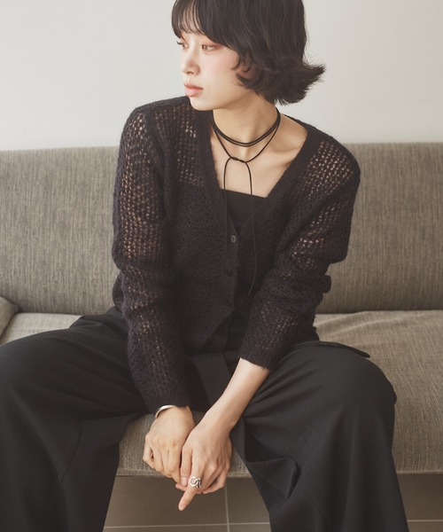 LAULEN(ローレン)の「wool mohair mix knit cardigan /ウールモヘアミックスニットカーディガン(カーディガン/ボレロ・レディース・グレー/ブラック/アイボリー・FREE)」の21枚目の写真
