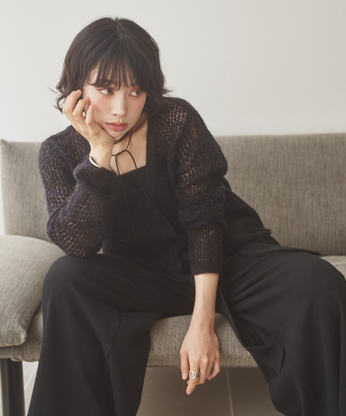 LAULEN(ローレン)の「wool mohair mix knit cardigan /ウールモヘアミックスニットカーディガン(カーディガン/ボレロ・レディース・グレー/ブラック/アイボリー・FREE)」の18枚目の写真