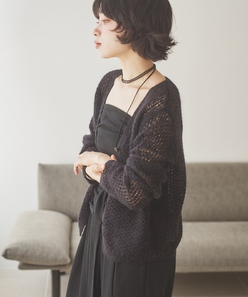 LAULEN(ローレン)の「wool mohair mix knit cardigan /ウールモヘアミックスニットカーディガン(カーディガン/ボレロ・レディース・グレー/ブラック/アイボリー・FREE)」の5枚目の写真