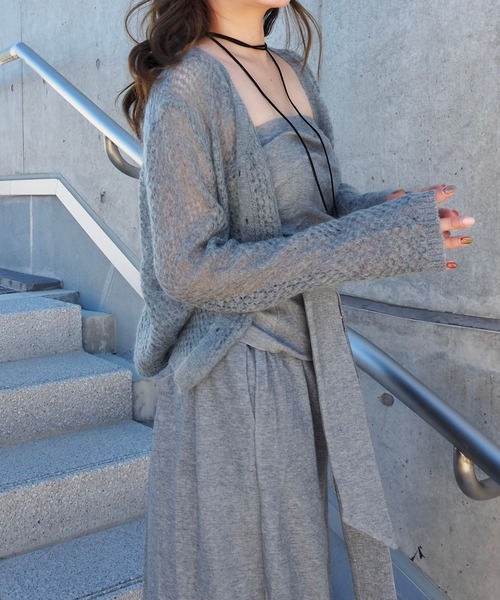 LAULEN(ローレン)の「wool mohair mix knit cardigan /ウールモヘアミックスニットカーディガン(カーディガン/ボレロ・レディース・グレー/ブラック/アイボリー・FREE)」の4枚目の写真